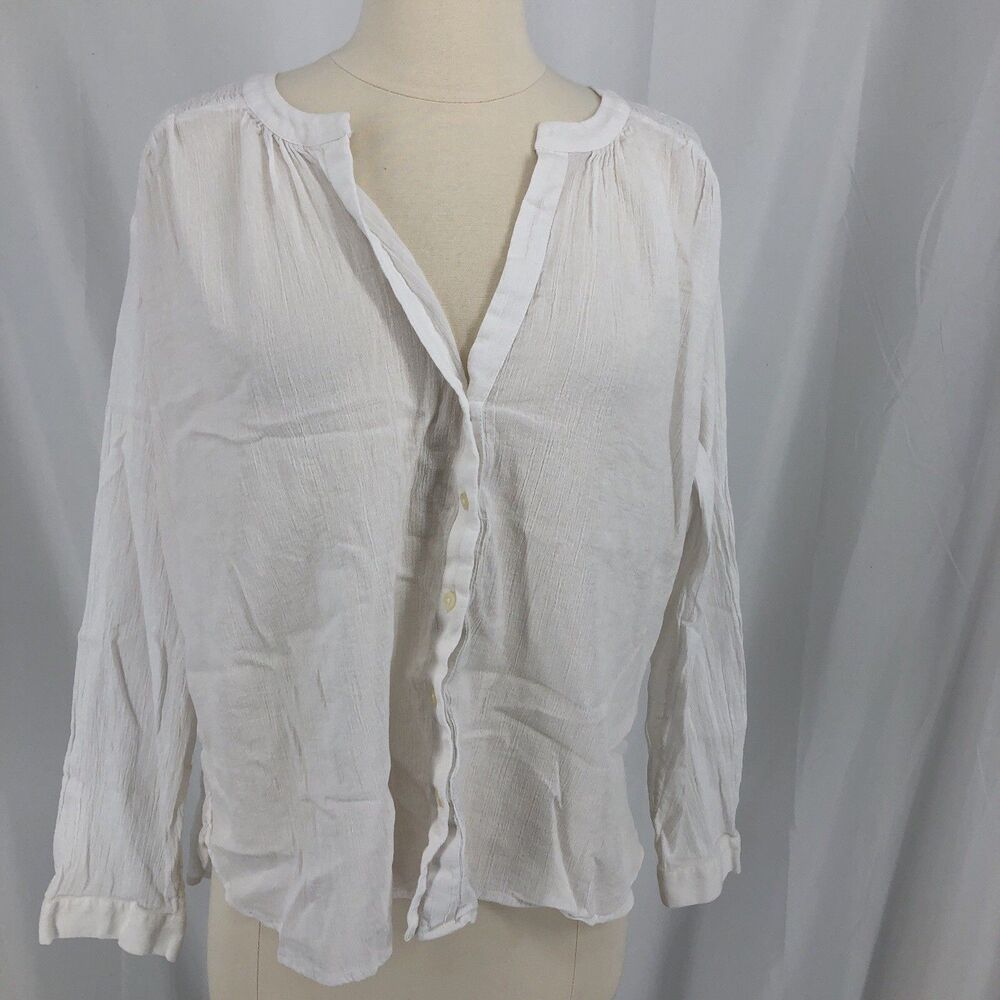 LOFT Blouse Womens Size M White Cotton Gauze Button Front